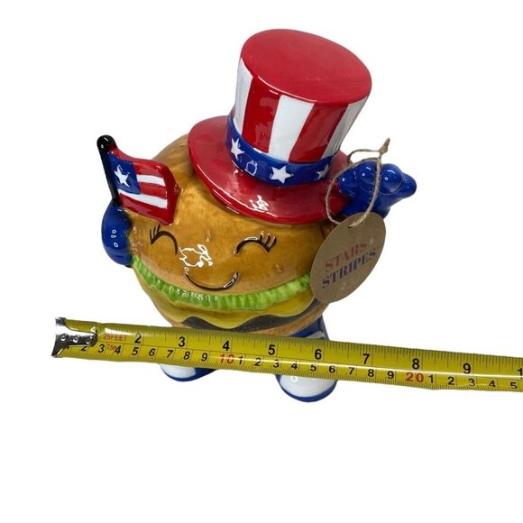 Stars Stripes Patriotic Anthropomorphic Burger Cheeseburger Top Hat 4th of July - Picture 5 of 5